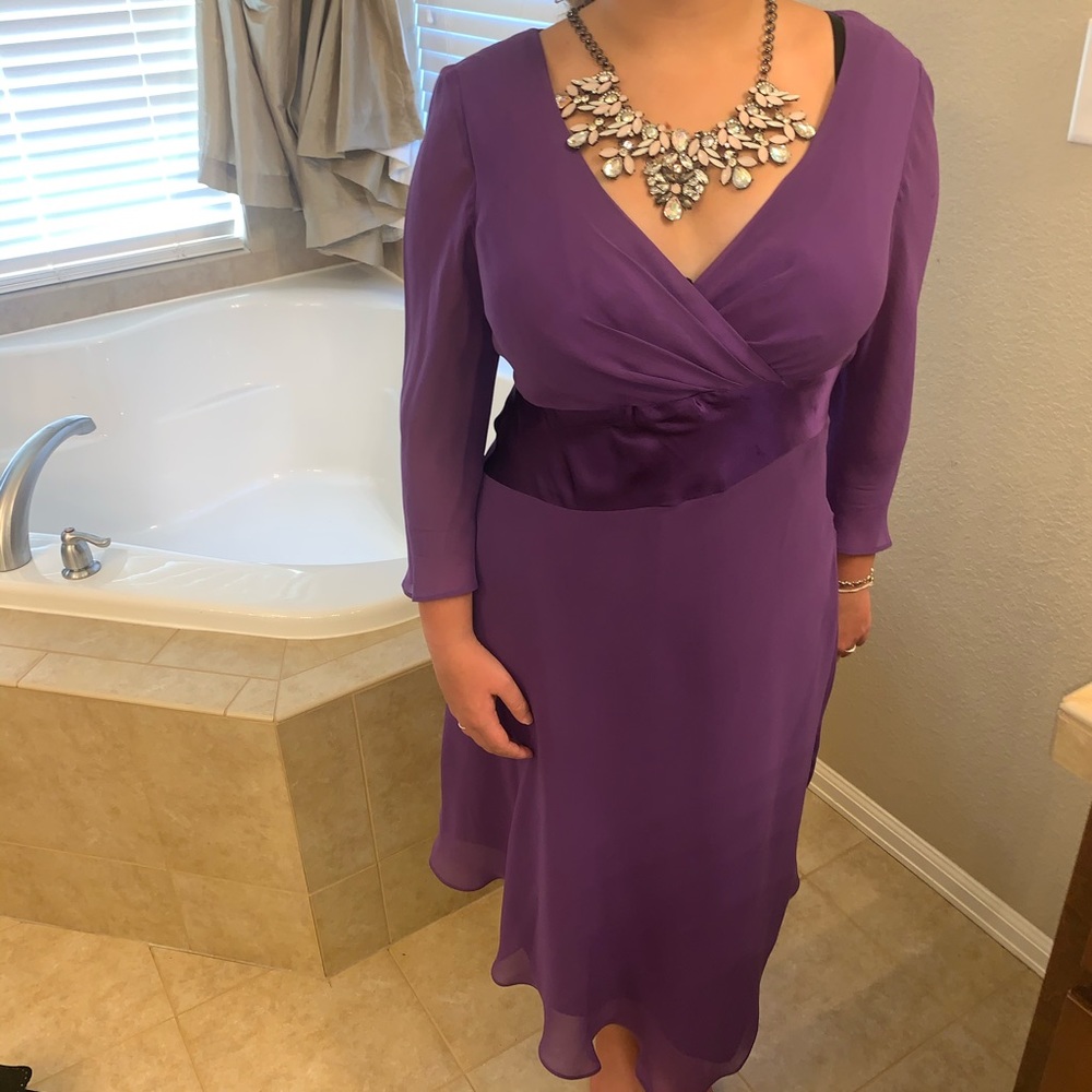 Asymmetrical purple satin and silk dress